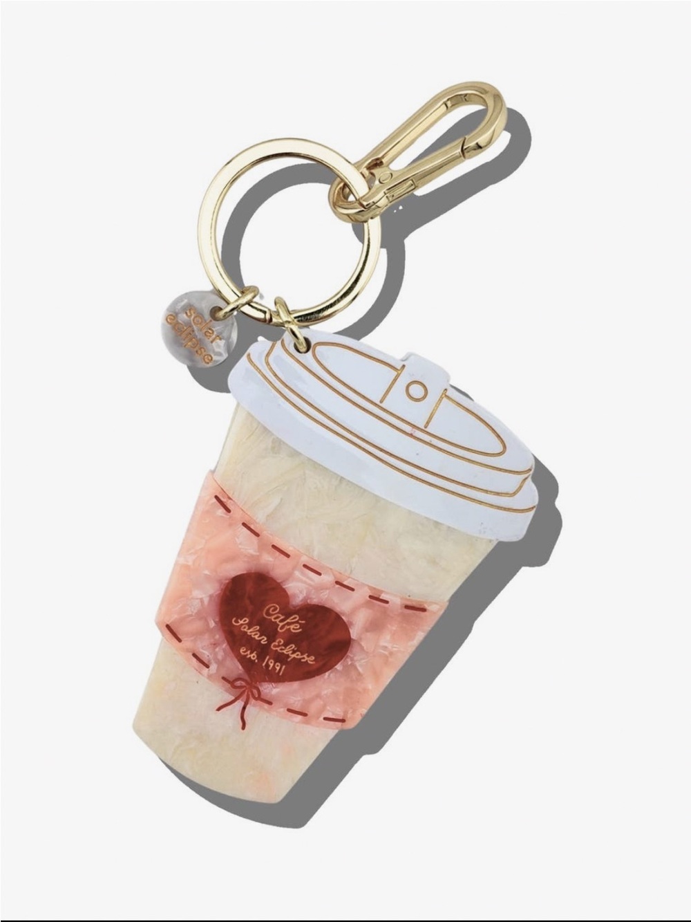Solar Eclipse Café Coffee Cup Bag Charm Keychain Hand Painted